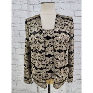 Vintage R&M Lace Sparkle Topper Blouse Formal Cocktail Wedding Stretch Size 6